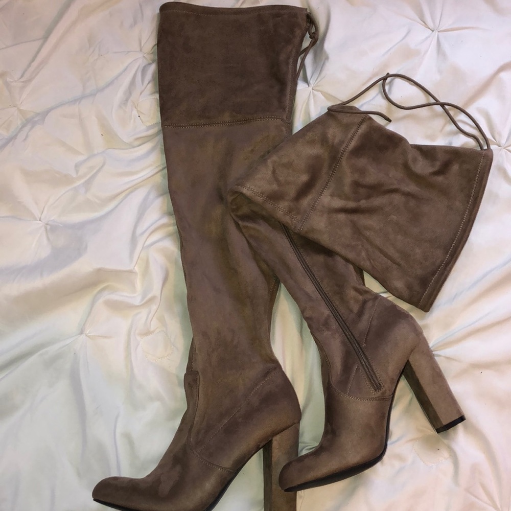 Suede Thigh High Heeled Boots